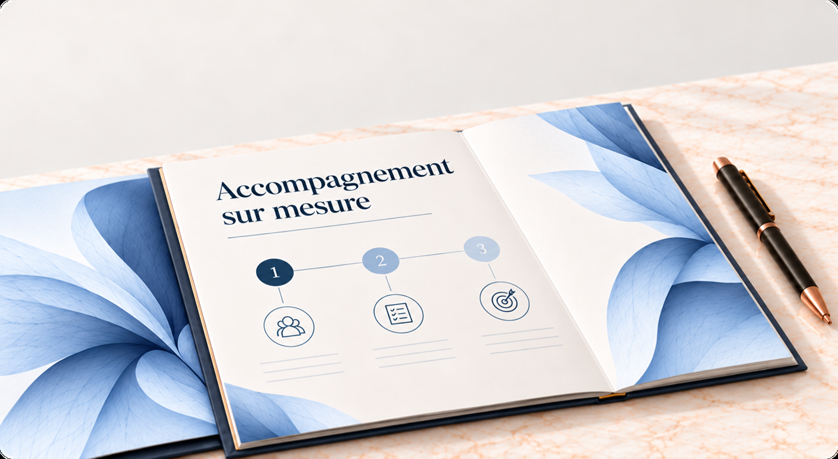Accompagnement sur mesure : illustration de solutions personnalisées en communication, identité visuelle et supports digitaux.