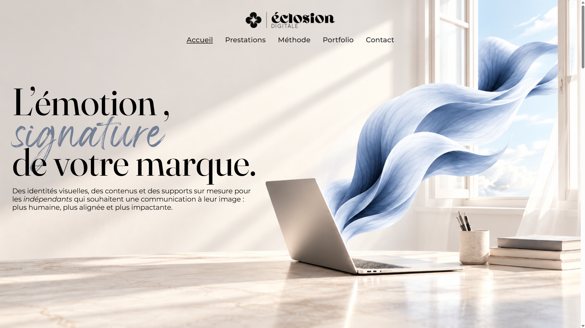 Page d'accueil du site Éclosion Digitale